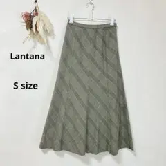 ランタナ　Lantana ロングスカート　S グレンチェック柄　Aライン　日本製