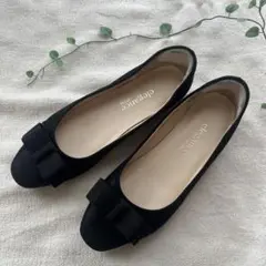 elegance卑弥呼　黒のリボン付バレエシューズ　22.5cmフラットシューズ