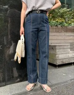 Jena センターシームデニムパンツ　ワイドストレート　インディゴ　ネイビー