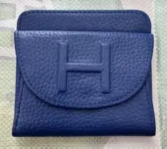 Hロゴ ブルー レザー コインケース