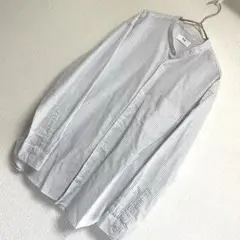 ユニクロ　リネンコットンスタンドカラーストライプシャツ　長袖　ブルー　L