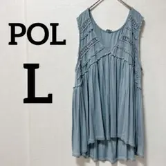 ✨海外古着✨POL【L】ライトブルー ノースリーブチュニック レース 夏