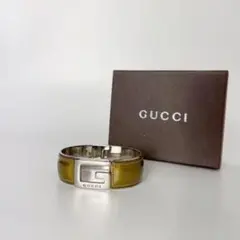 【美品・箱付】グッチGUCCI Gロゴ ブレスレット バングル レザーメタリック