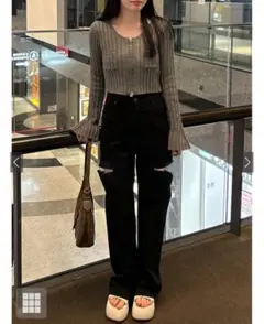 GRL グレイル　スリットダメージワイドパンツ