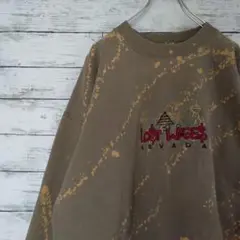 US古着 リメイク スウェット 肉厚 ブリーチ スプラッター グレー 刺繍