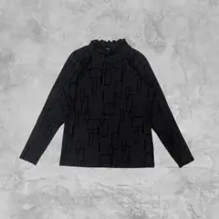【SALE】 幾何学柄 ハイネックカットソー 黒 長袖 モード系
