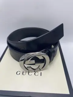 美品　GUCCI グッチ　ベルト　インターロッキング　シルバー　ブラック