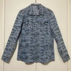 DIVIDED H&M 波模様デニムシャツ 長袖 ライトブルー Sサイズ