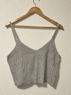グレー リブ編み クロップドニットベスト