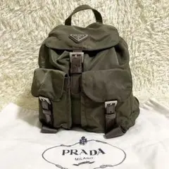 美品✨PRADA リュック バックパック ナイロン 三角プレート カーキ
