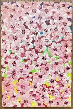 ピンクの花のアクリル絵画