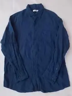 UNIQLO プレミアムリネンシャツ L ブルー 麻100% ユニクロ