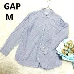 GAPギャップ◆長袖ストライプシャツ(L)白青　ビックシルエット　コットン　古着