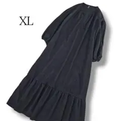 XL フリル付き バルーンスリー ブロングワンピース ゆるダボ 体型カバー 黒