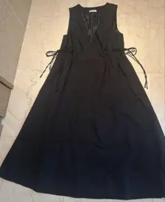 【美品】Nolley’s 黒ノースリーブロングワンピ　サイドリボン　Mナイロン