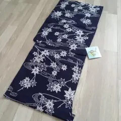 昭和　モダン　浴衣　濃紺　紅葉　もみじ