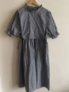 しまむら　Lutique ロングワンピース　ギンガムチェックワンピース