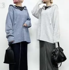 しまむら×SAYUNAO＊ニットパーカー.ブルー.Sサイズ