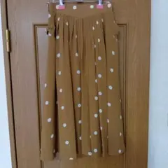 st ellaine ブラウン ドット柄 　リボン　フレアスカート　昭和レトロ