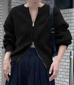 美品♡importジッパー付きボリュームスリーブニット ブラック