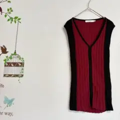 moussy /フォールストライプ ニットタンク Vネック リブニット F