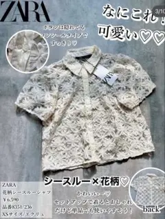 ZARA 花柄シースルーシャツ Sサイズ