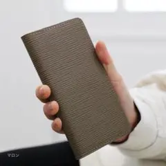 iPhone スマホケース 手帳型 エンボスレザー 波模様 カード入 マロン色