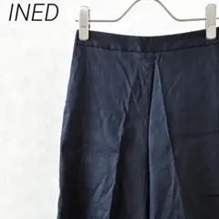 INED ワイドパンツ センターライン ポケット付き 麻混 シンプル 裏地付き
