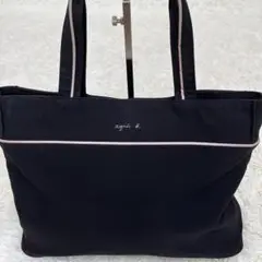 agnès b. ブラック/ピンクライン　 トートバッグ A4対応