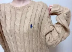 大人気カラー♡ラルフローレン ワンポイント刺繍ケーブルニット ベージュ