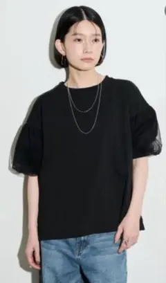 Shelly island チュールパフTシャツ ブラック
