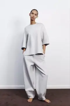 ZARA インターロックTシャツ　アイスグレー