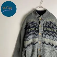 【ジャケット 裏地ボア グレー 紺色 デザイン ボタン ポケット 古着】