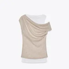 【ZARA】ザラ S アシンメトリー ダブルTシャツ ベージュ