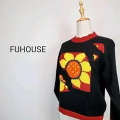 FUHOUSEレディースブラックヒマワリ柄セーター