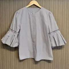 ⭐️極美品⭐️【LANVIN】ランバン　フレアブラウス　レディースシャツ　ストライプ
