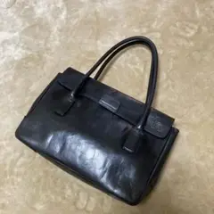 【大人気】HIROFU ヒロフ レザーハンドバッグ ブラック ロゴ型押し 黒
