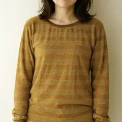 ✨️mignon✨️ミニヨン 長袖カットソー ボーダー ラメ 長袖Tシャツ ブラウン
