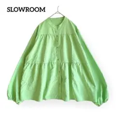 美品◆SLOWROOM ティアードシャツ【M】ノーカラートップス バルーン袖