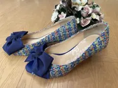 LANVIN en Bleu　パンプス　リボン　マルチ　編み込み　22.5