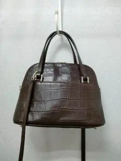 フォクシー　ブラウン　レザー　型押し　2wayバッグ