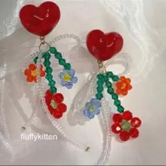 インポート♡ビーズリボン&フラワーピアス