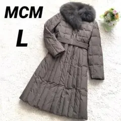 MCM ロングダウンコート フォックスファー ベルト付き カーキ L 匿名配送