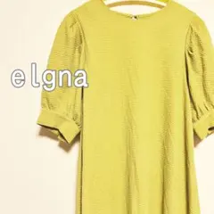 美品　パフスリープ　ロングワンピース　ワッフル生地　マスタード　イエロー　黄色