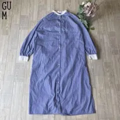 【GUジーユー】バンドカラー　ストライプシャツワンピース　長袖　カジュアル　M