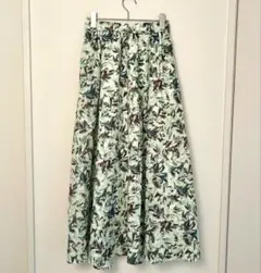 【未使用】テチチ　ロングフレアスカート　ボカシリーフプリント　ボタニカル