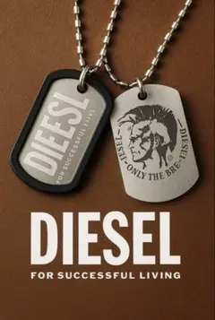DIESEL ドッグタグ ネックレス シルバー/ブラック