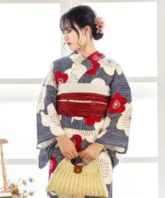 ◆新品浴衣　変わり縞に梅　【難あり】