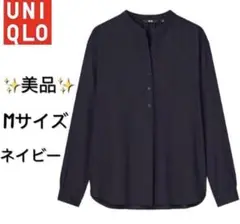 (32)UNIQLO レディース　ストライプ　ブラウス　M サイズ　ネイビー