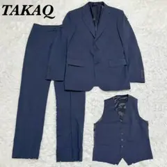 【美品】タカキュー春夏3ピース スーツ ベスト付き Y6 M ネイビー